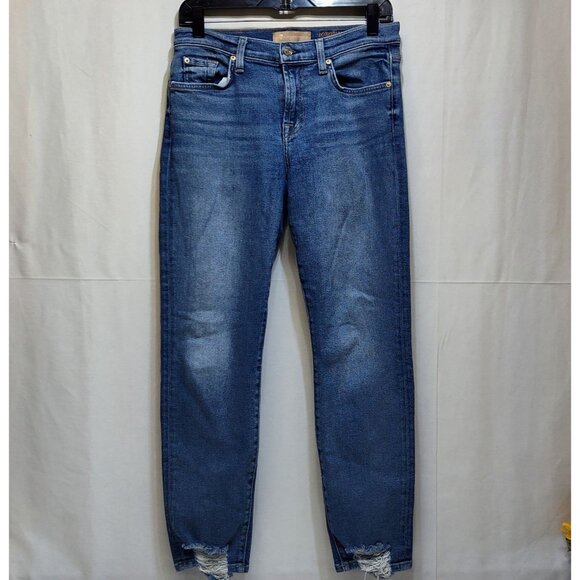 7 For All Mankind Roxanne Luxe Vintage Ankle Jeans Size 28 Raw Edge Cutoff Hems - Picture 1 of 10